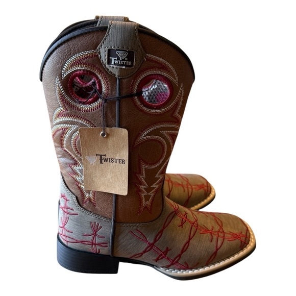 Twister Western Boots Boys Ryder Square Toe Stitching Brown 446003202 Sz 13 - Picture 3 of 8